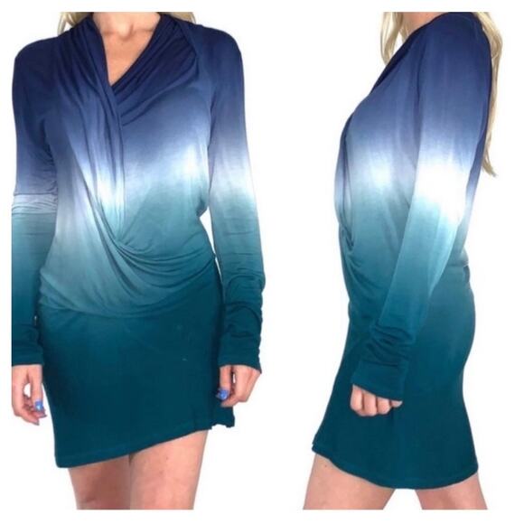 Young Fabulous & Broke Mini Dress Small Blue Ombre Tie Dye Drape Fairy Grunge - Picture 1 of 8